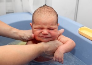baby crying in bath