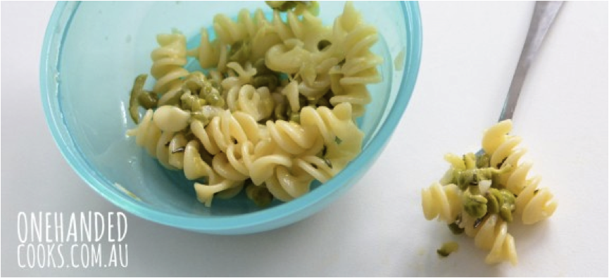 Zucchini and Pea Pasta - baby food recipe that is ideal for baby led weaning