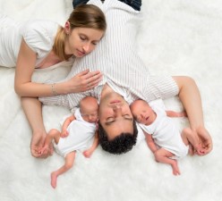 Sleeping family with twins